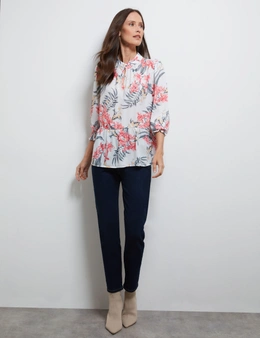 KEYHOLE NECK PRINTED TOP