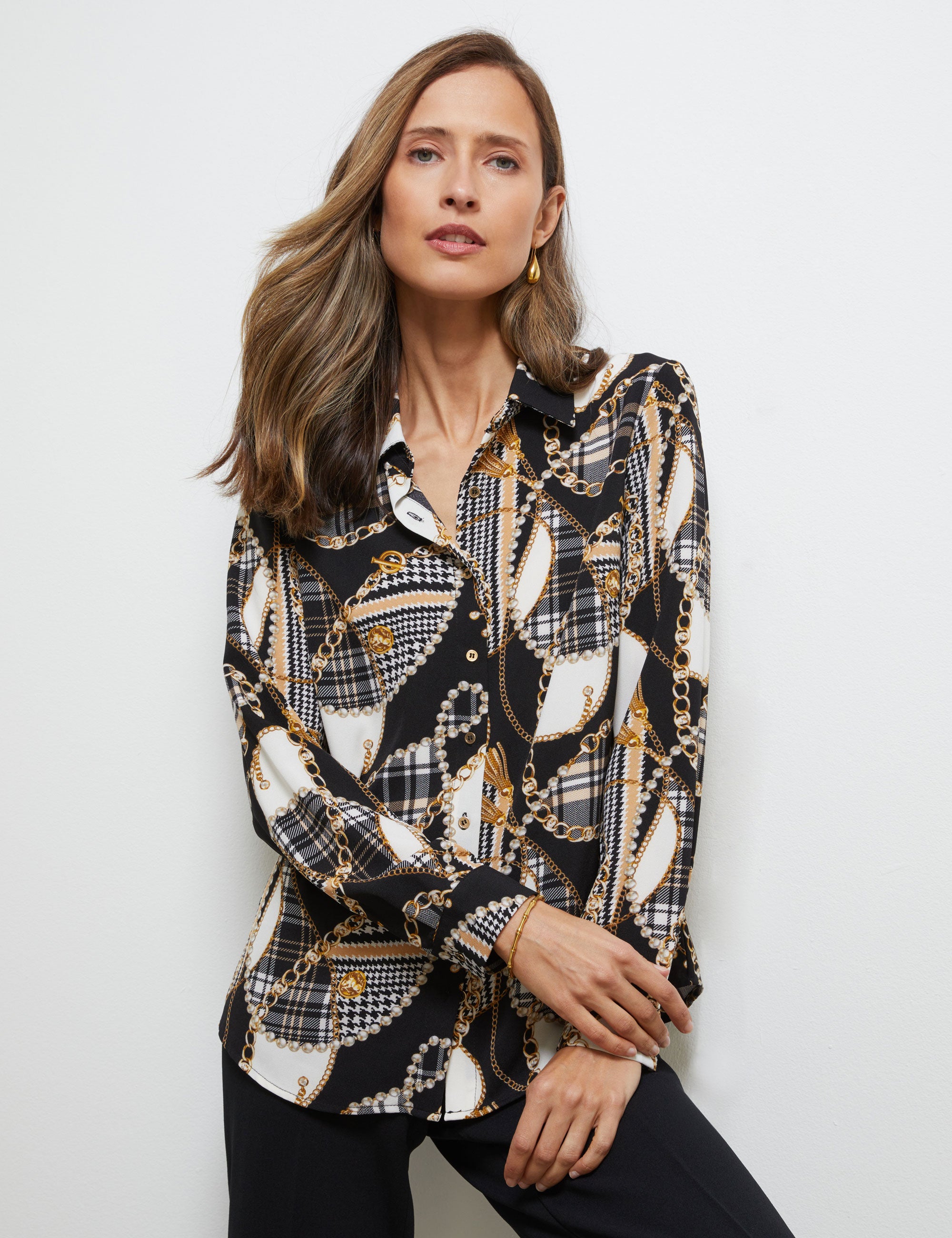 CHAIN PRINT COLLARED SHIRT | Noni B