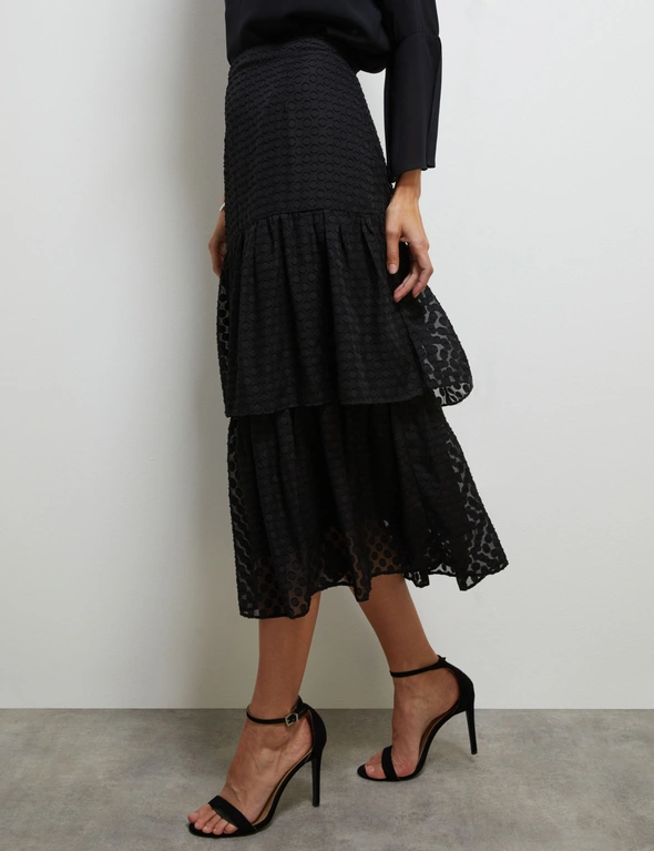 JACQUARD SPOT TIERED SKIRT, hi-res image number null