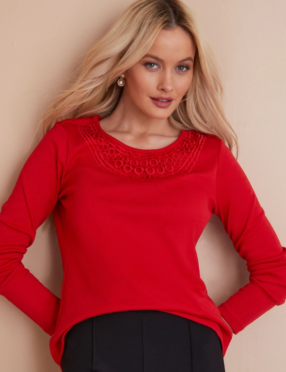 LONG SLEEVE LACE RIB TEE, hi-res image number null