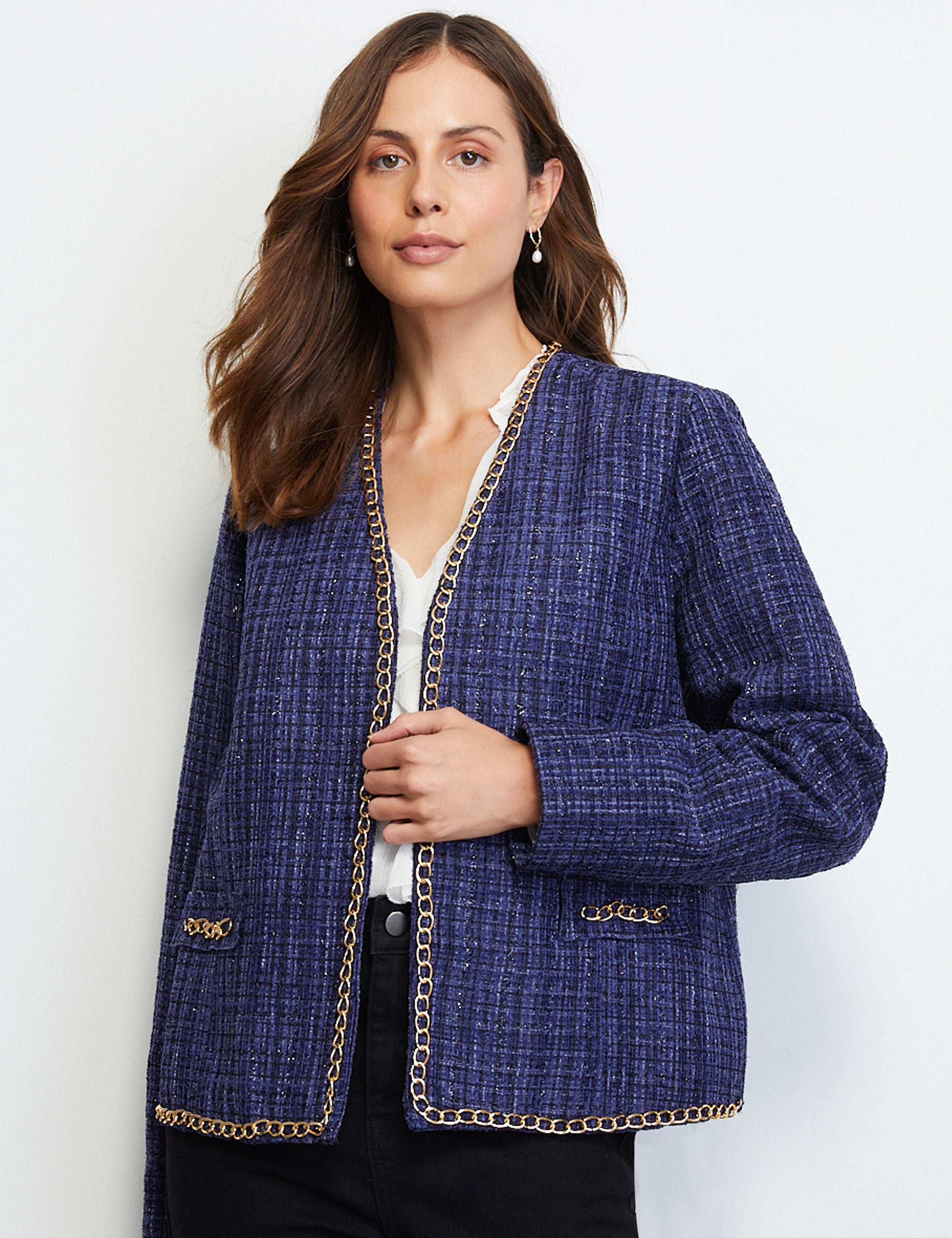 CHAIN DETAIL BOUCLE JACKET | Noni B