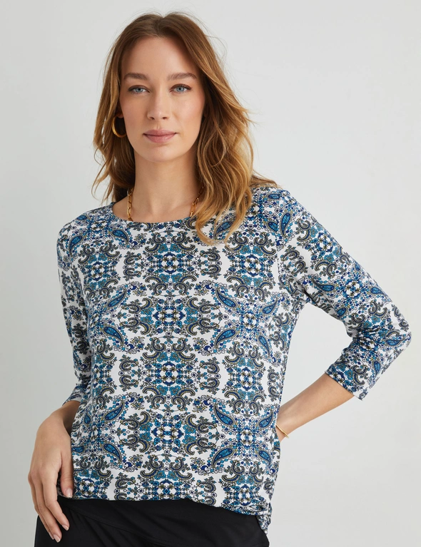 SIDE GATHER PAISLEY KNIT TOP, hi-res image number null