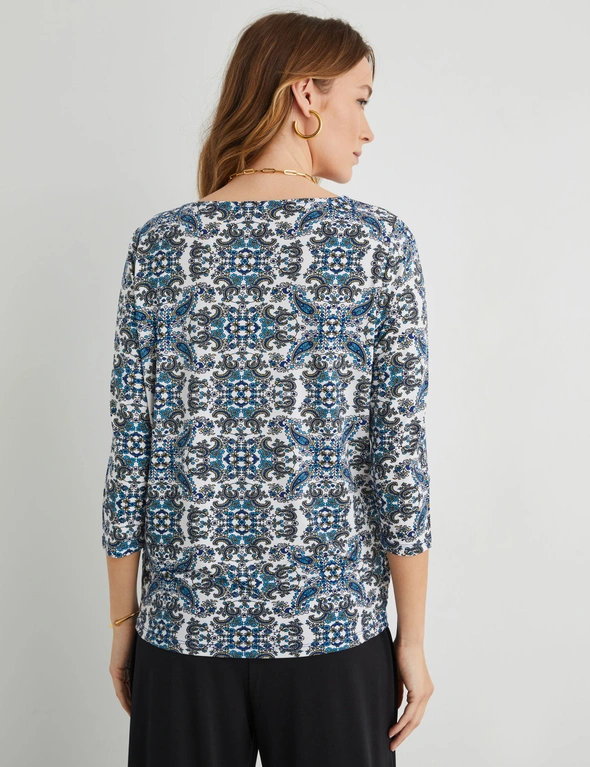 SIDE GATHER PAISLEY KNIT TOP, hi-res image number null