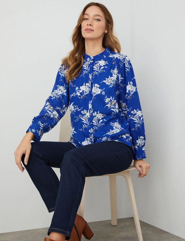 STAND COLLAR FLORAL SHIRT, hi-res image number null