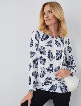GATHER NECK PRINTED KNIT TOP