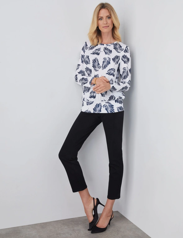 GATHER NECK PRINTED KNIT TOP, hi-res image number null