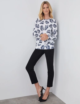 GATHER NECK PRINTED KNIT TOP