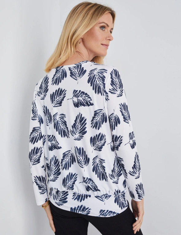 GATHER NECK PRINTED KNIT TOP, hi-res image number null