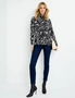 RUSCHED NECK PRINTED KNIT TOP, hi-res