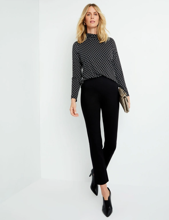 RUSCHED NECK PRINTED KNIT TOP, hi-res image number null