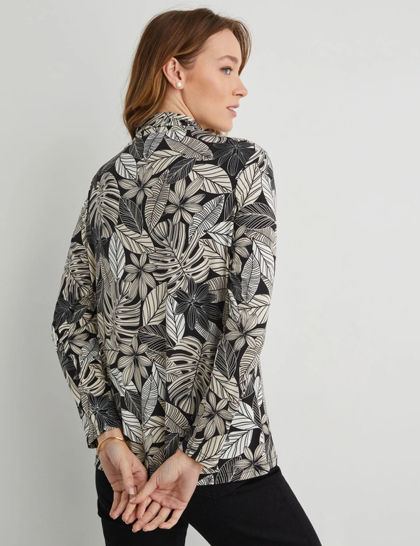 RUSCHED NECK PRINTED KNIT TOP, hi-res image number null