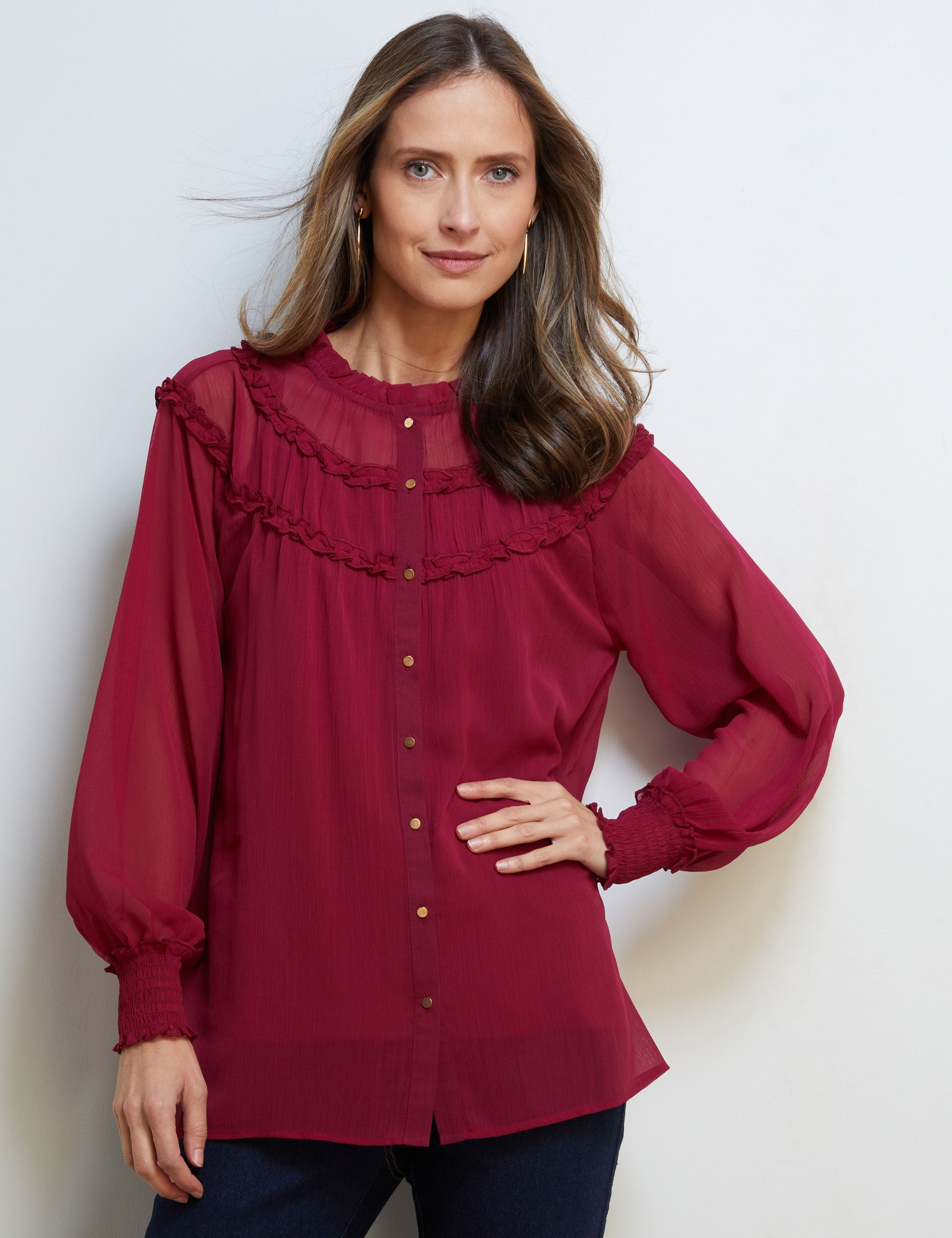 GATHER FRILL NECK SHIRT | Noni B