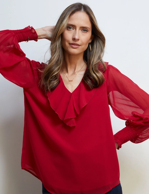FRILL V-NECK WOVEN TOP, hi-res image number null