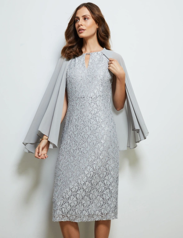 SEQUIN LACE DRESS WITH CAPE, hi-res image number null
