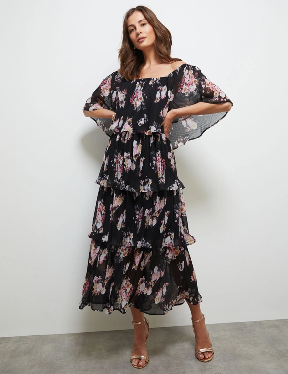 FLORAL PLEATED TIERED DRESS | Noni B