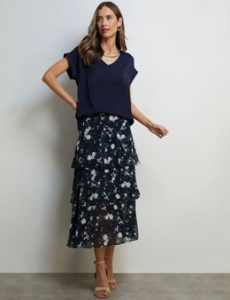 FLORAL PRINT TIERED SKIRT