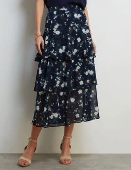 FLORAL PRINT TIERED SKIRT