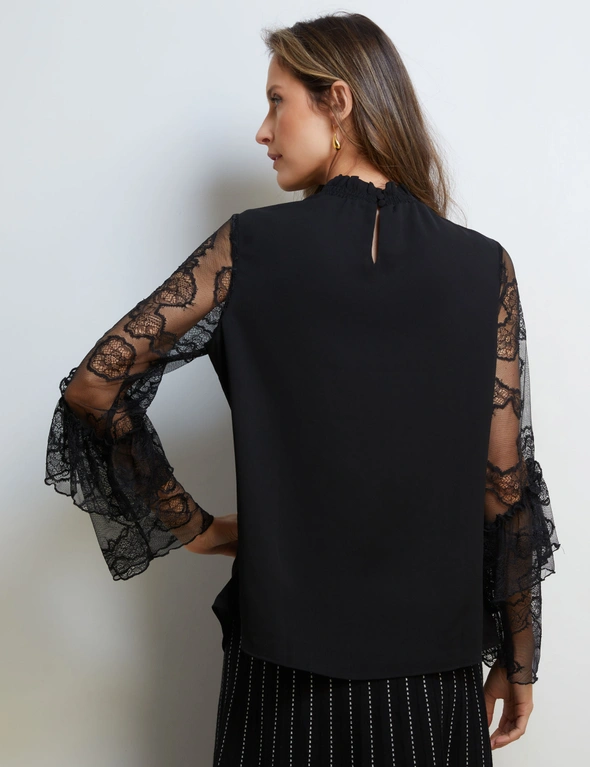LACE SLEEVE FRILL NECK BLOUSE, hi-res image number null
