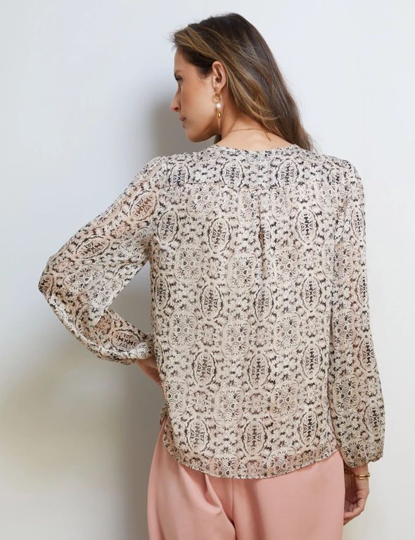PRINTED RUFFLE FRONT BLOUSE, hi-res image number null