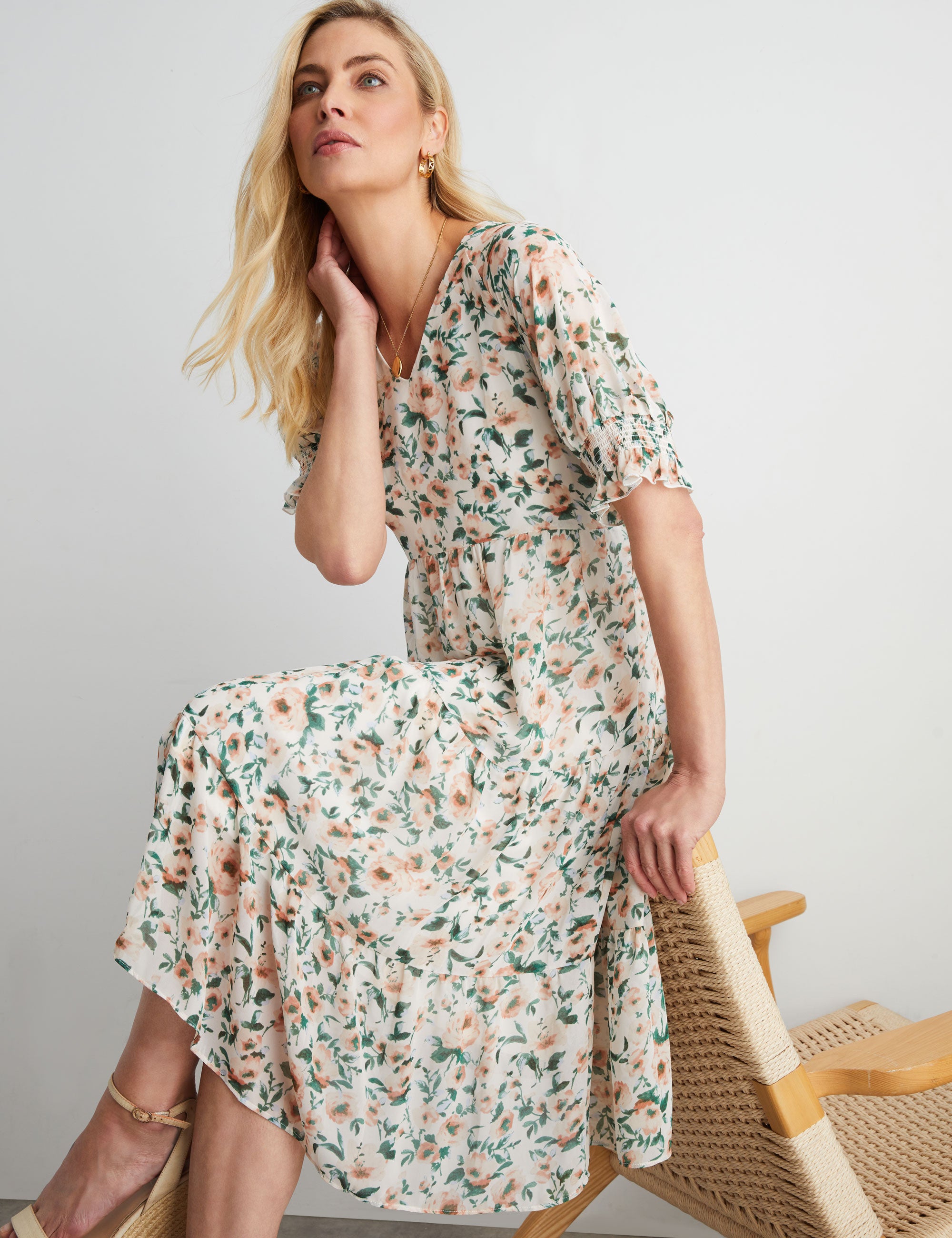 SHORT SLV PRINT TIERED DRESS | Liz Jordan