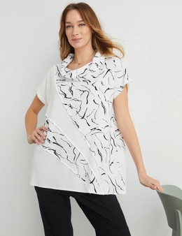 PRINTED PANELLED LINEN TUNIC