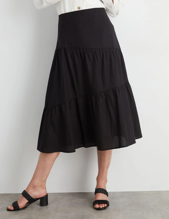 ASYMMETRIC TIERED LINEN SKIRT, hi-res image number null