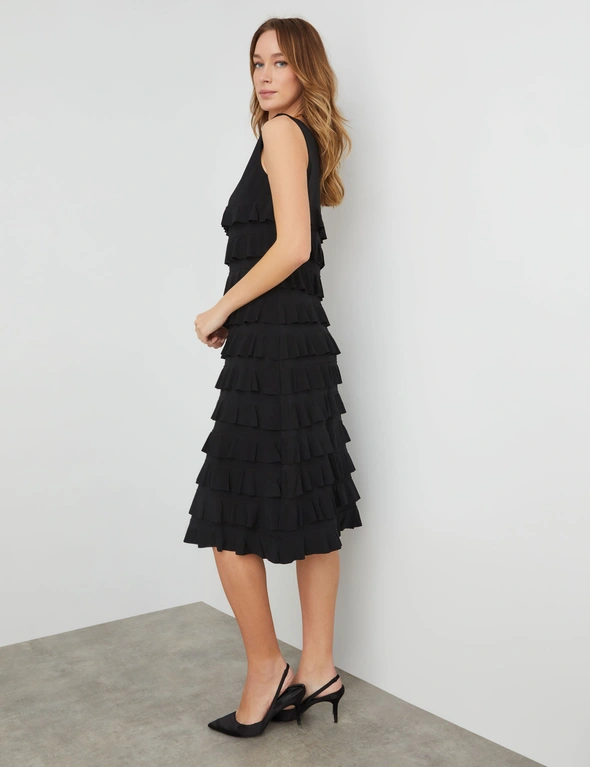 PRINT TIERED FRILL KNIT DRESS, hi-res image number null