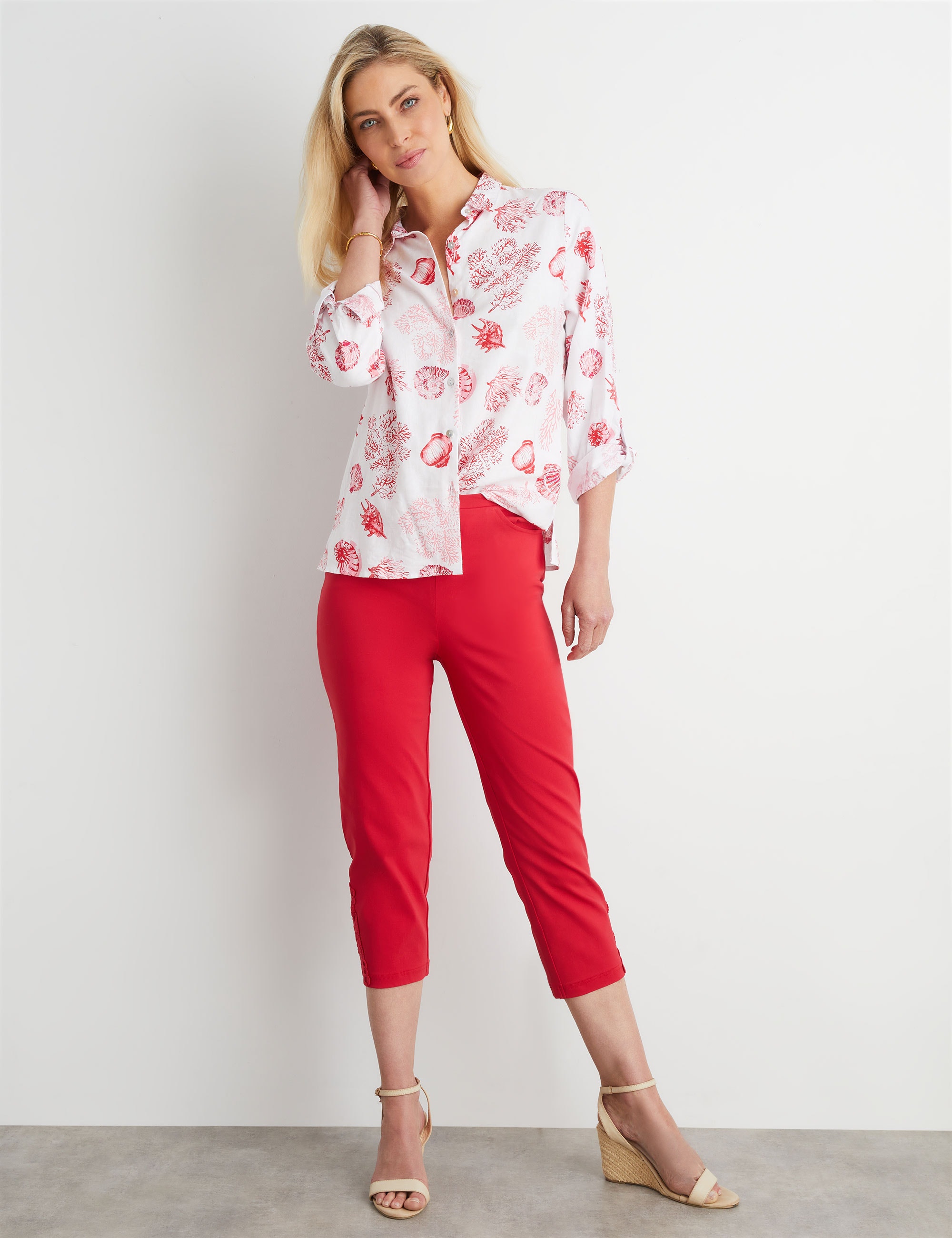 NONI B - Womens Tops - Shell Print Linen Shirt - Picture 7 of 35