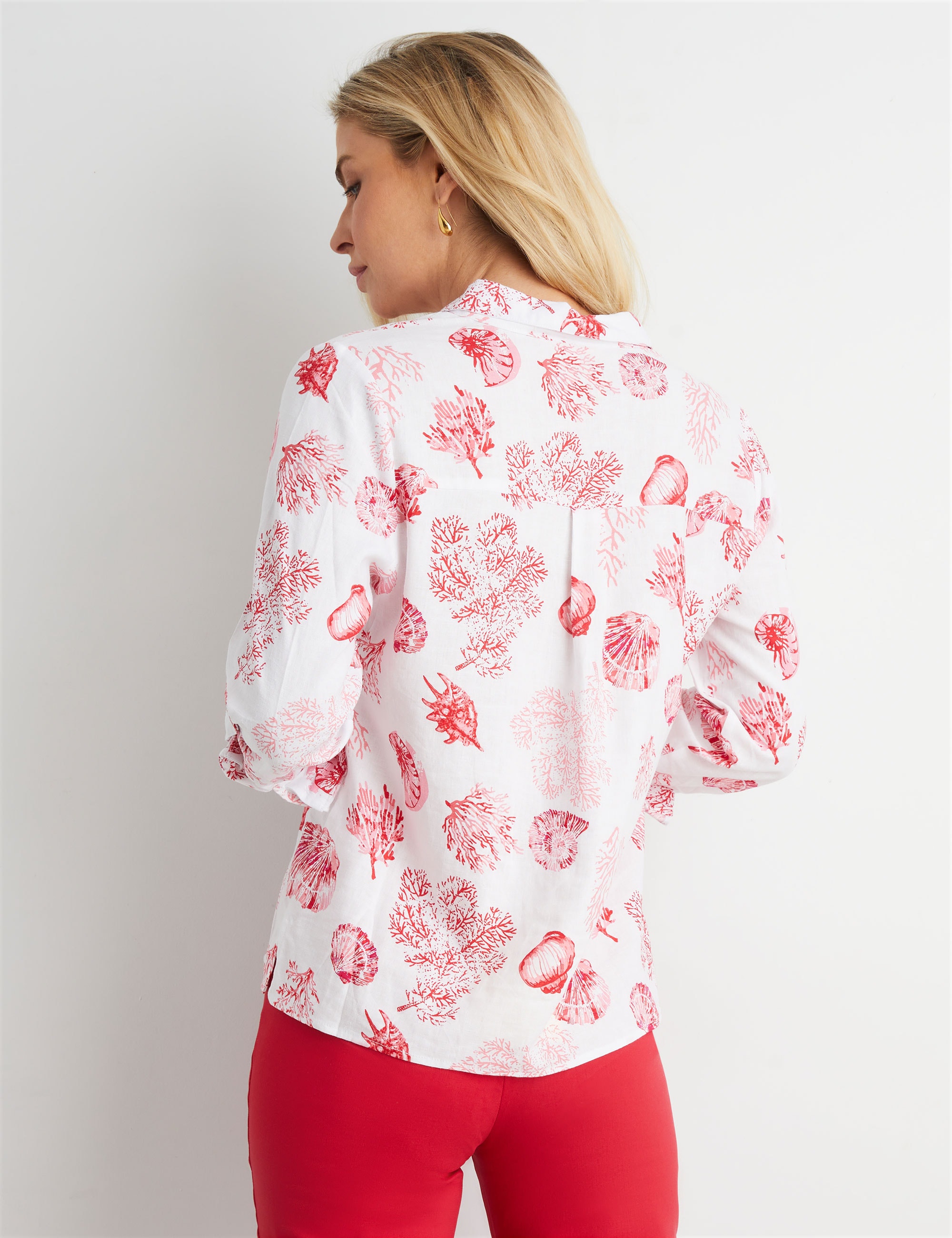 NONI B - Womens Tops - Shell Print Linen Shirt - Picture 8 of 35