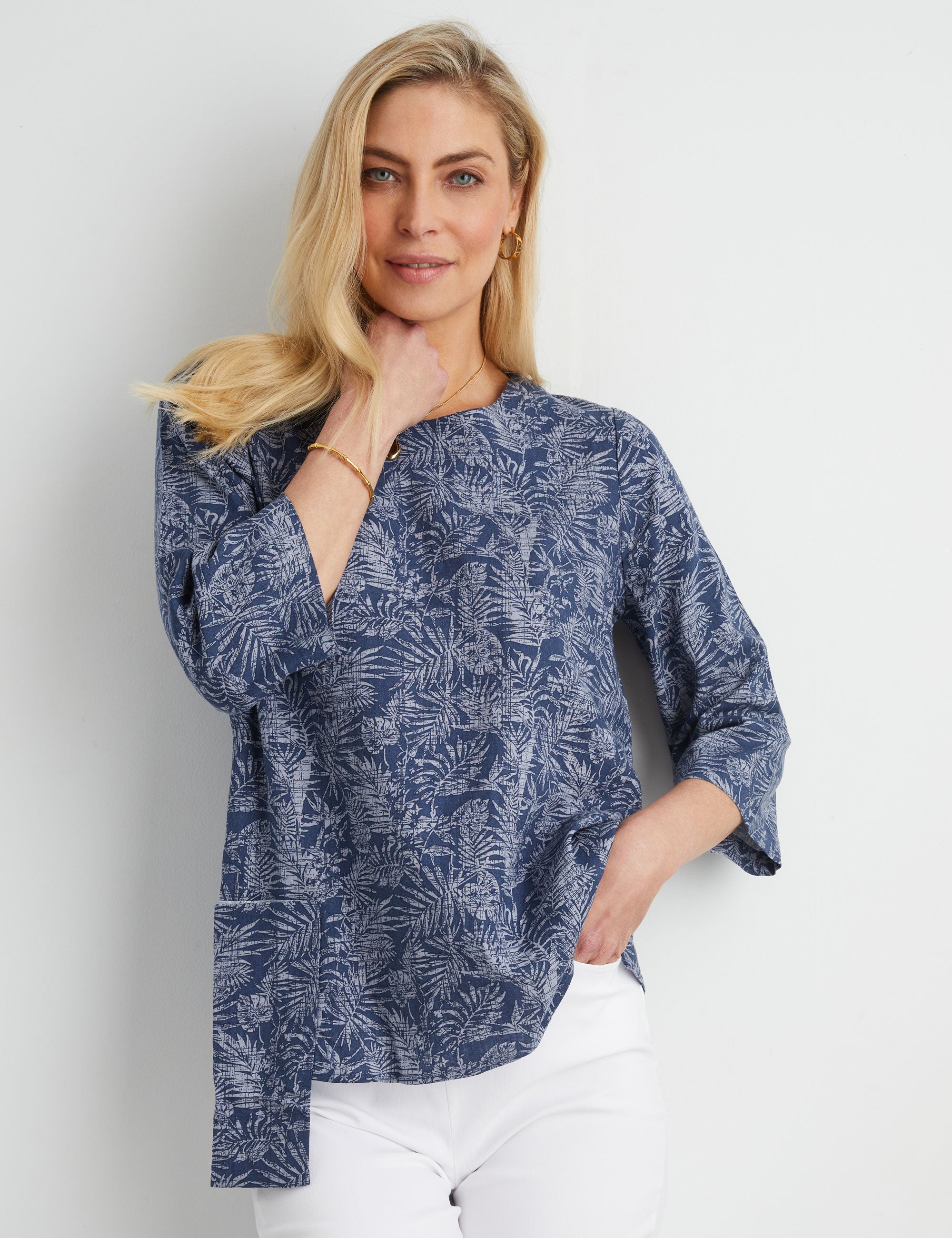 PRINTED POCKET LINEN TUNIC | Liz Jordan