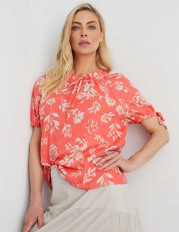FRILL TIE NECK FLORAL TOP