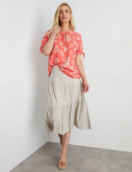 FRILL TIE NECK FLORAL TOP