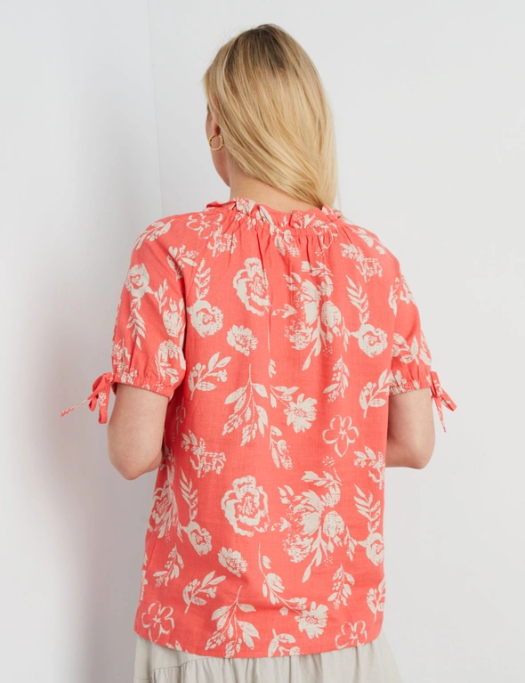 FRILL TIE NECK FLORAL TOP, hi-res image number null