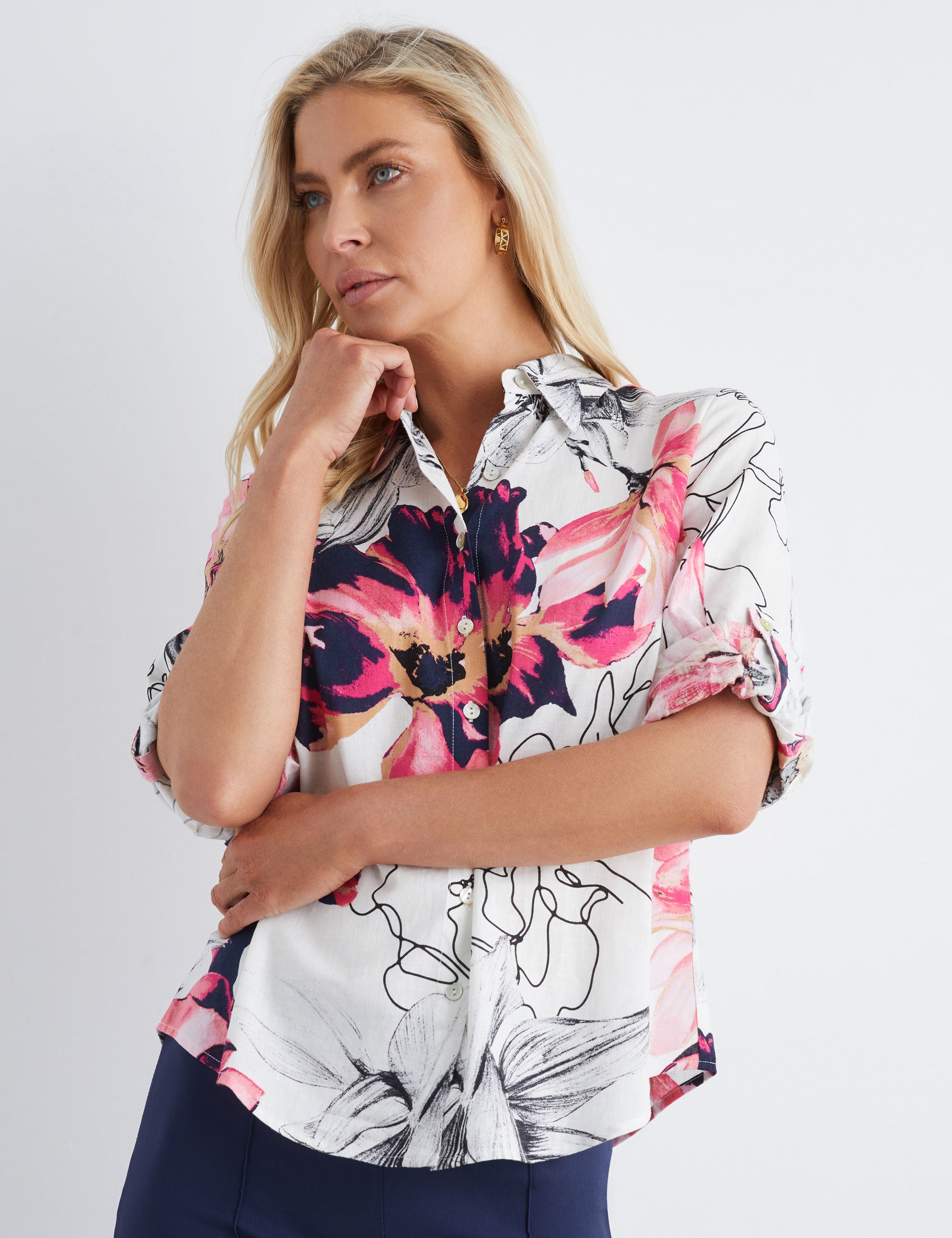 3/4 SLEEVE PRINT LINEN SHIRT | EziBuy Australia