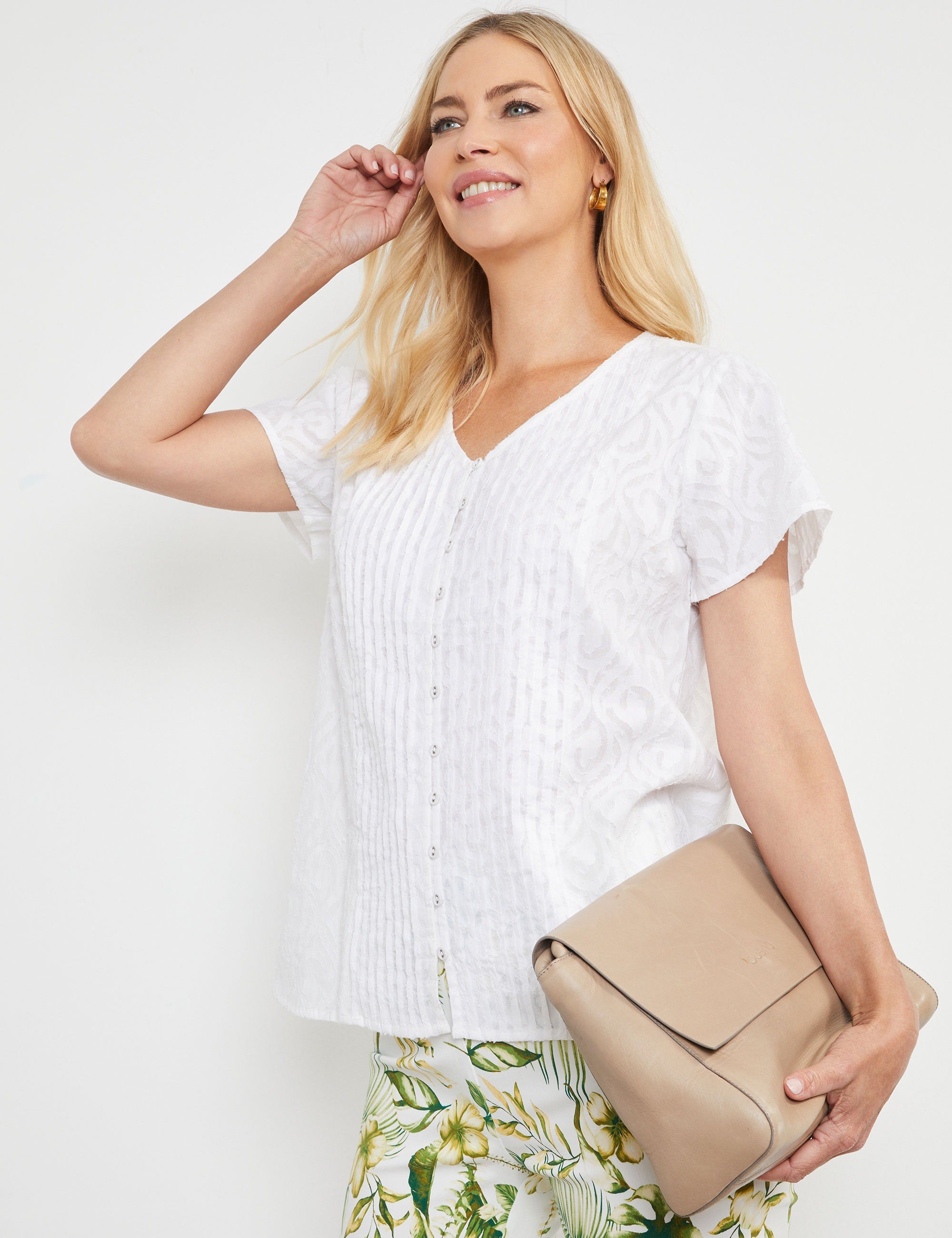 Noni B Embroidered Pintuck Top | Noni B