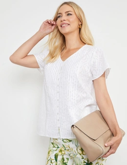 Noni B Embroidered Pintuck Top