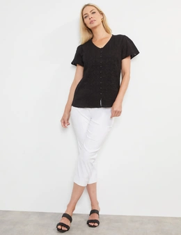 Noni B Embroidered Pintuck Top