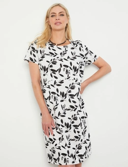 Noni B Linen Leaf Print Dress