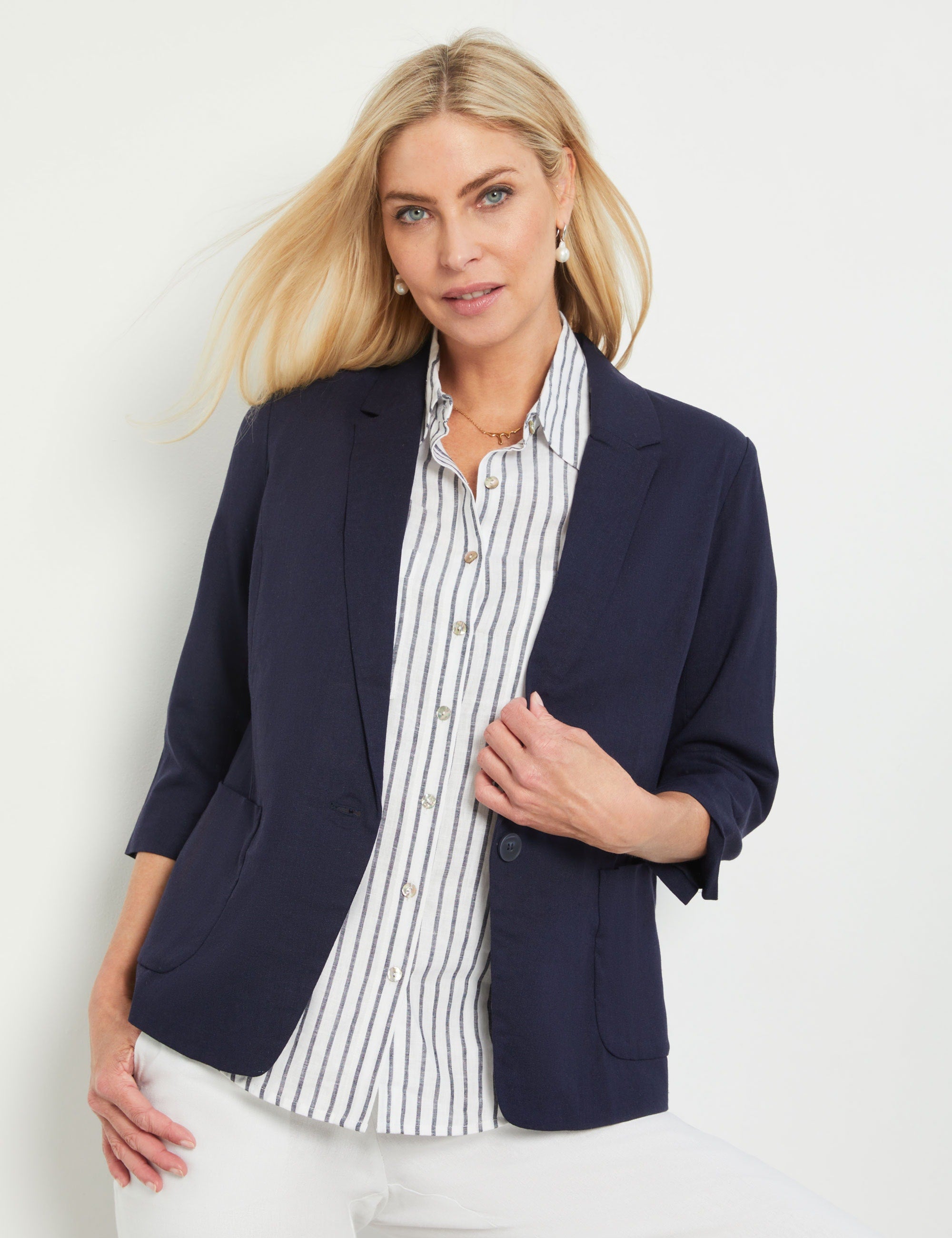 Noni B Stripe Linen Jacket | EziBuy Australia