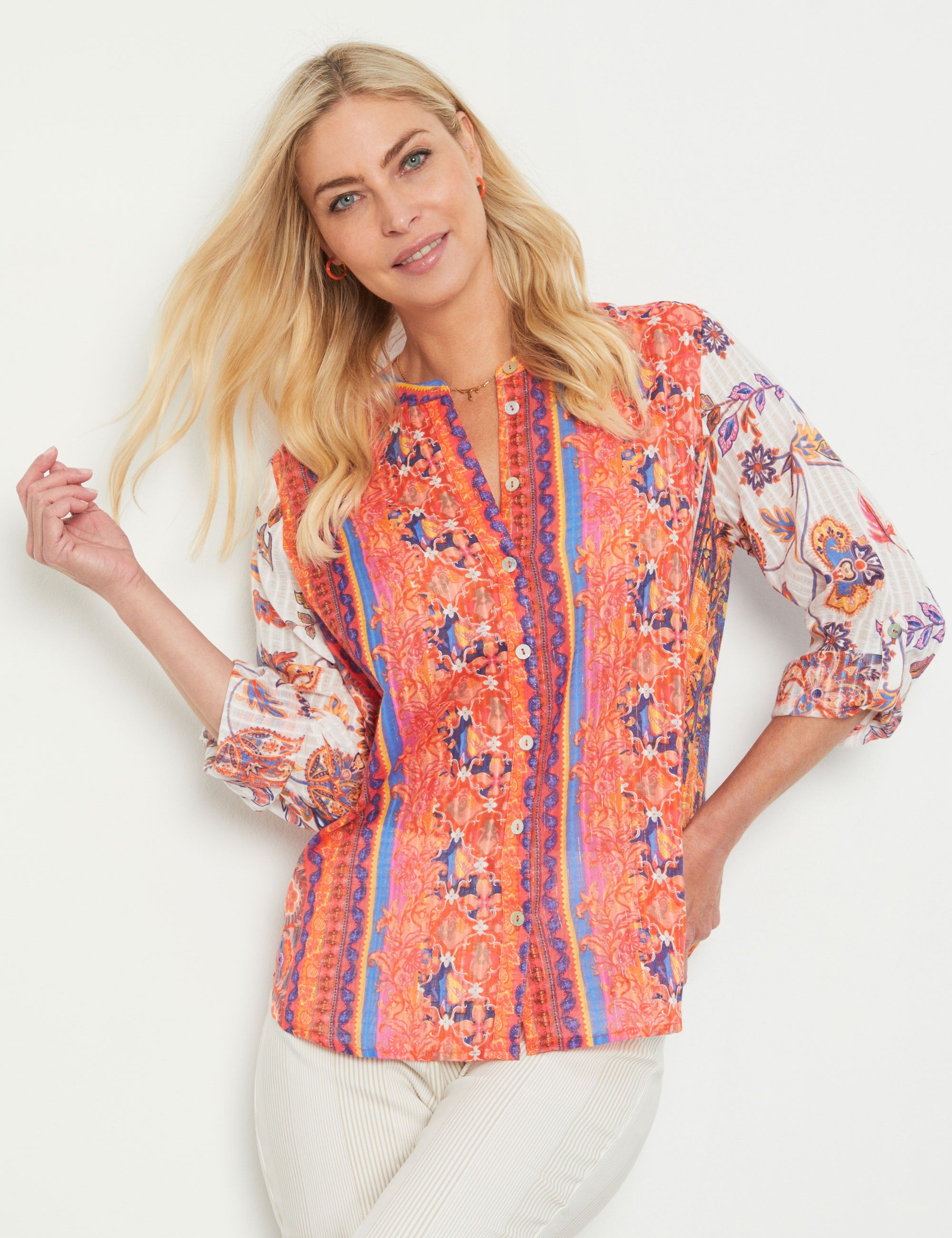 Noni B Printed Cotton Shirt | Liz Jordan