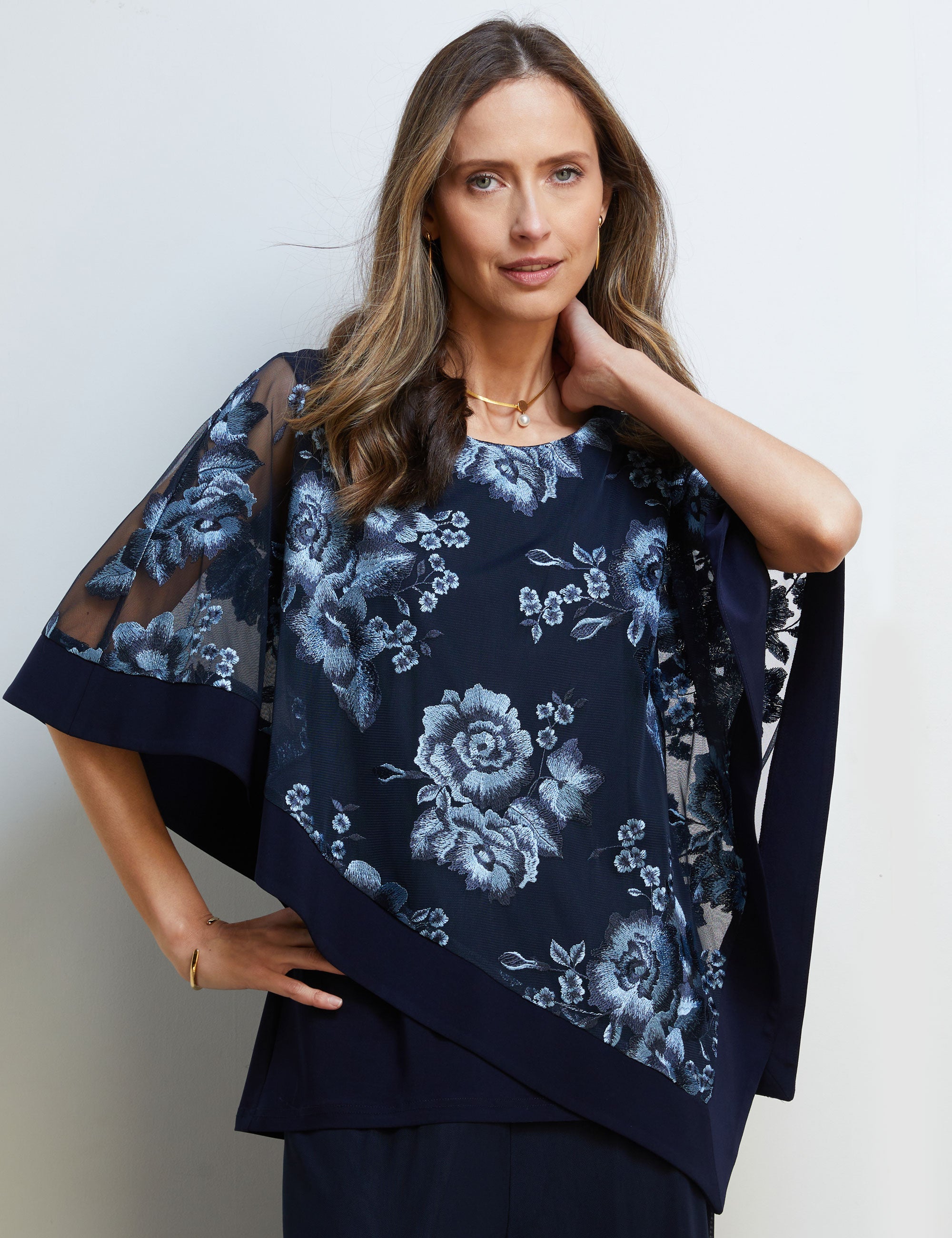 FLORAL EMBROIDERED OVERLAY TOP | Liz Jordan