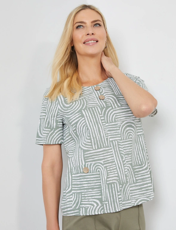 Noni B Button Print Linen Top, hi-res image number null