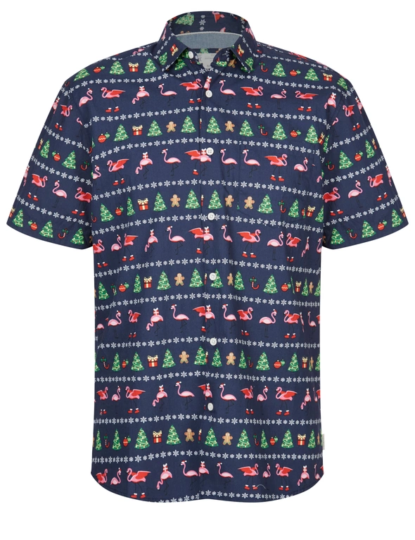 Rivers Short Sleeve Printed Cotton Christmas Shirt, hi-res image number null