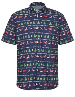 Rivers Short Sleeve Printed Cotton Christmas Shirt