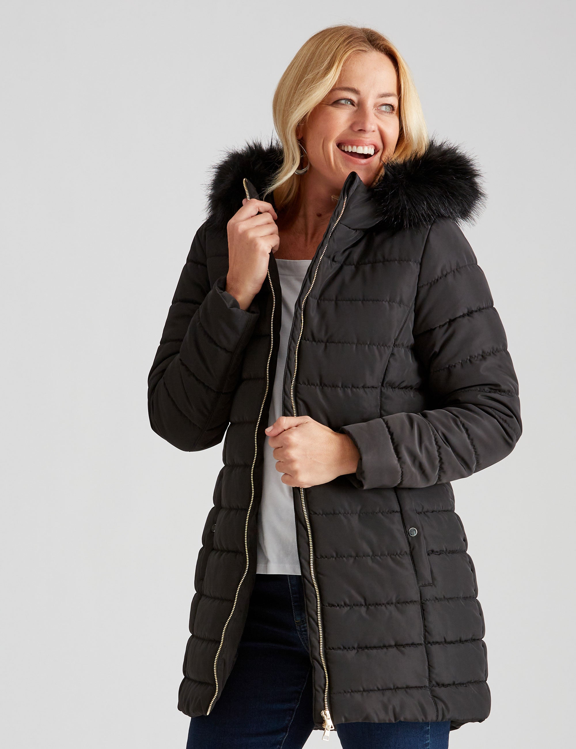 Rivers Longline Fur Trim Jacket | Rivers Australia