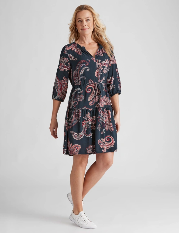 Rivers 3/4 Sleeve Notch Neck Midi Dress, hi-res image number null