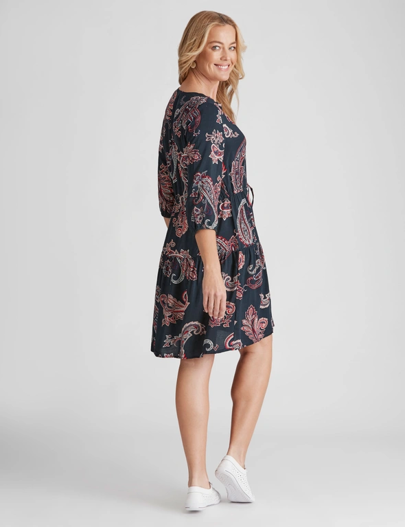 Rivers 3/4 Sleeve Notch Neck Midi Dress, hi-res image number null