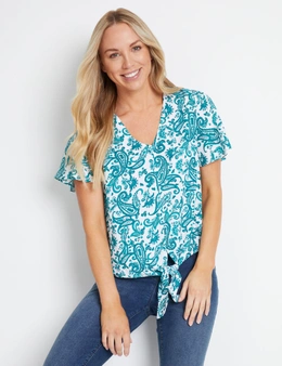 Rivers Short Sleeve Tie Front Blouse