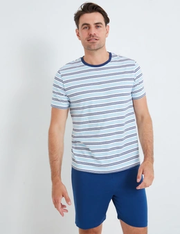 Buy Mens Pyjama Shorts, Blue/White Stripe