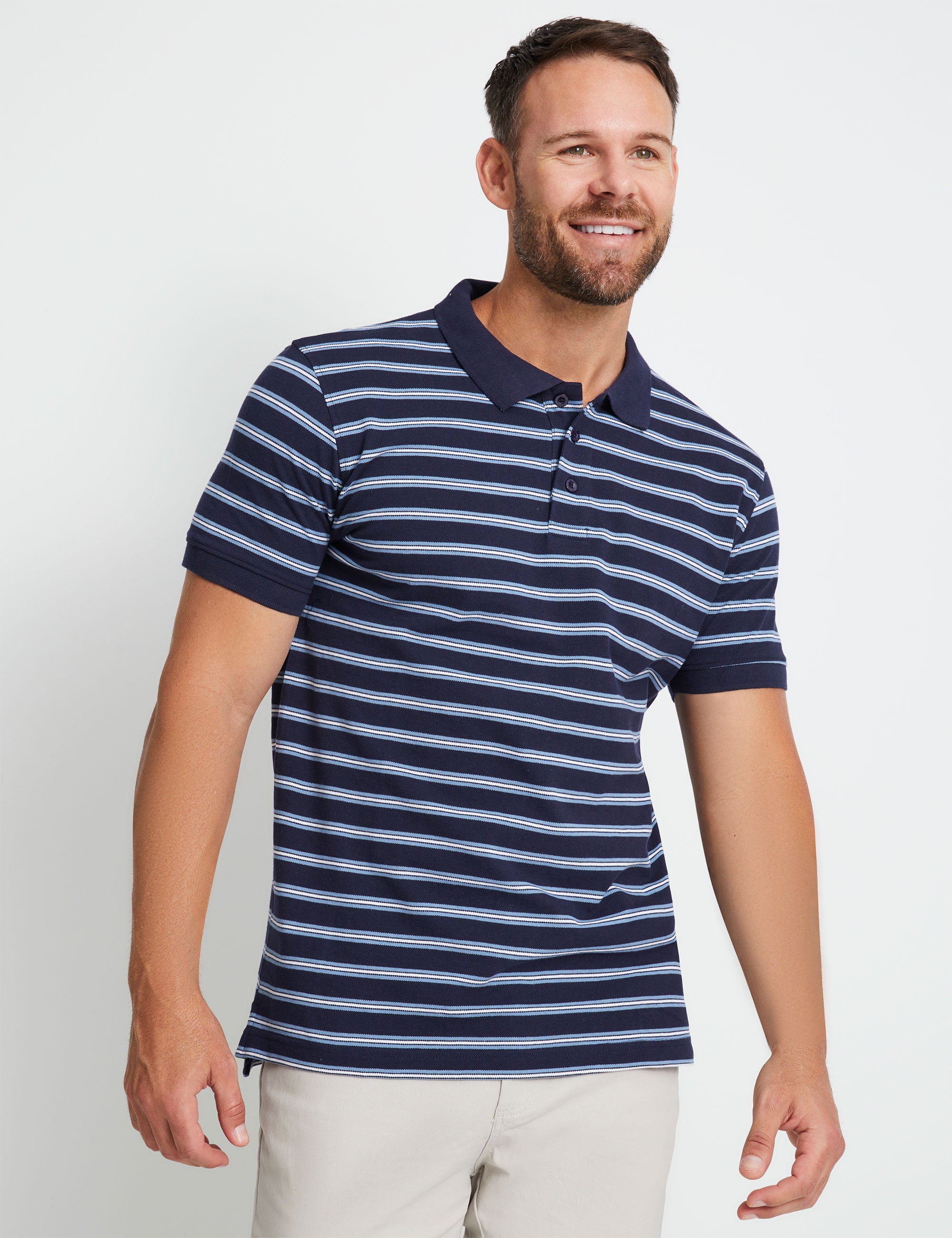 Rivers Short Sleeve Stripe Pique Polo | Rivers Australia